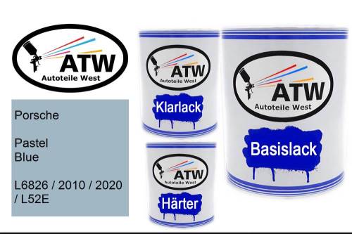 Porsche, Pastel Blue, L6826 / 2010 / 2020 / L52E: 1L Lackdose + 1L Klarlack + 500ml Härter - Set, von ATW Autoteile West.